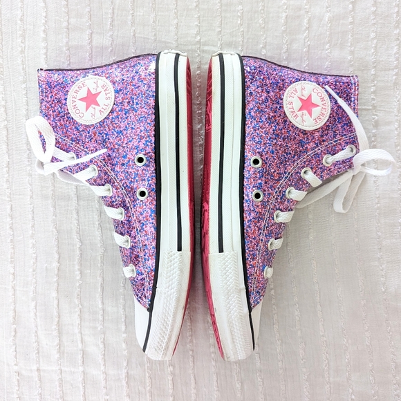 SOLD Girls Pink & Purple Coated Glitter Chuck Taylor All Star Hi Tops Sneakers - Picture 4 of 8
